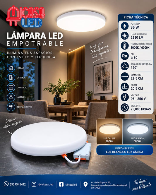 Lámpara LED Ajustable Tipo Aspirina Empotrable 36W HEE