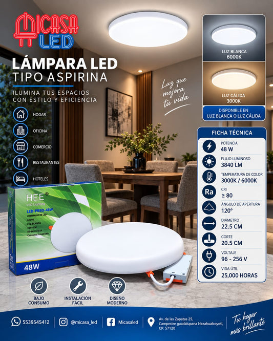 Lámpara LED Ajustable Tipo Aspirina Empotrable 48W HEE
