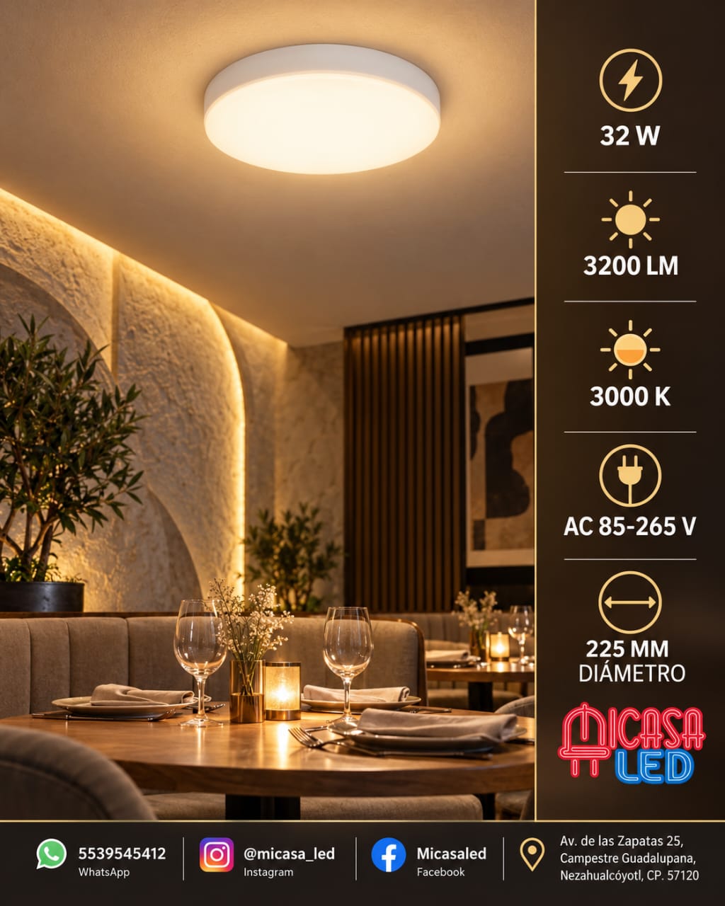 Panel Lámpara LED de Sobreponer Redondo Tipo Aspirina 32W SL