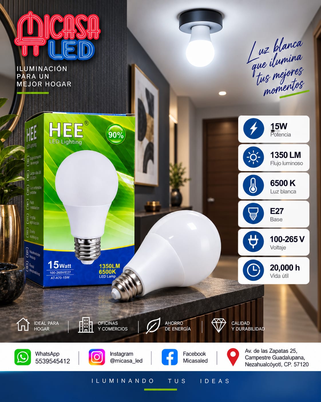 Foco LED HEE A70 15 W Luz Blanca 6500 K E27