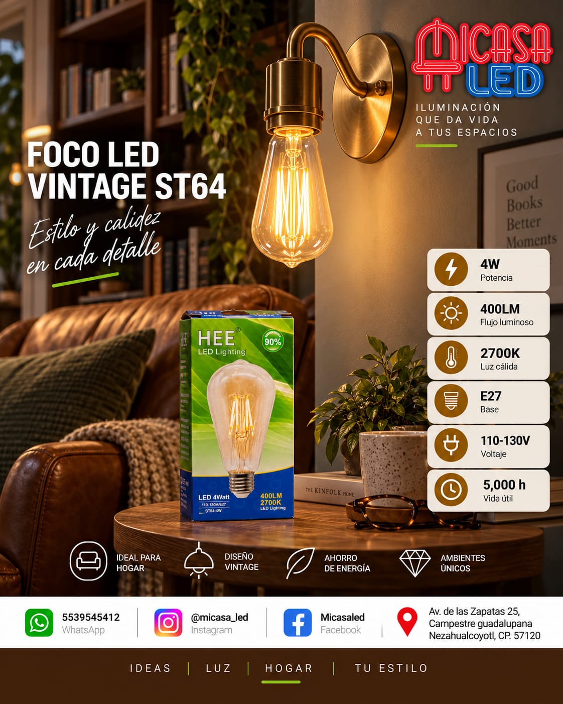 Foco LED Vintage HEE ST64 4 W Luz Cálida 2700 K E27