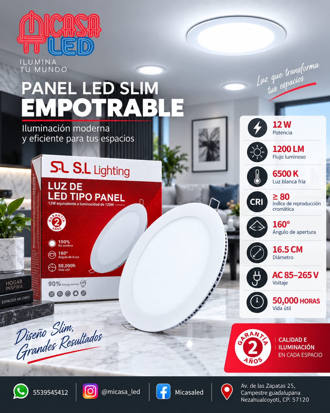 Panel LED Slim Redondo Empotrable 12 W SL
