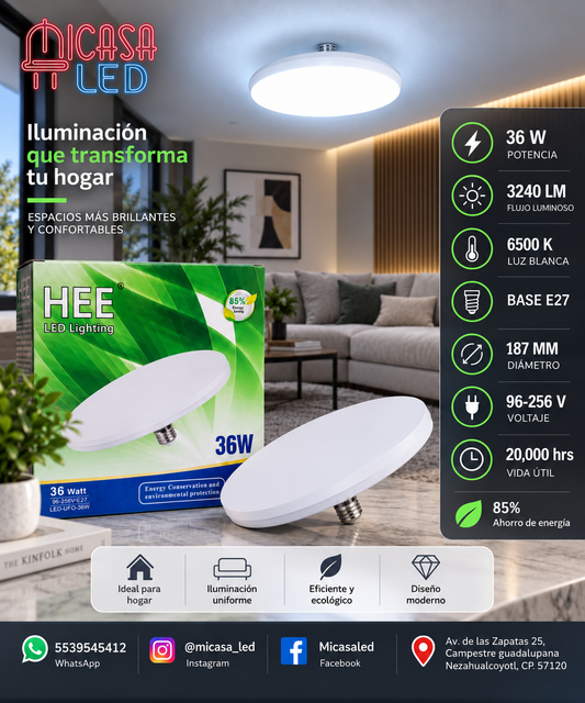 Foco Lámpara LED Tipo UFO 36W E27 6500K HEE (3240 LM)