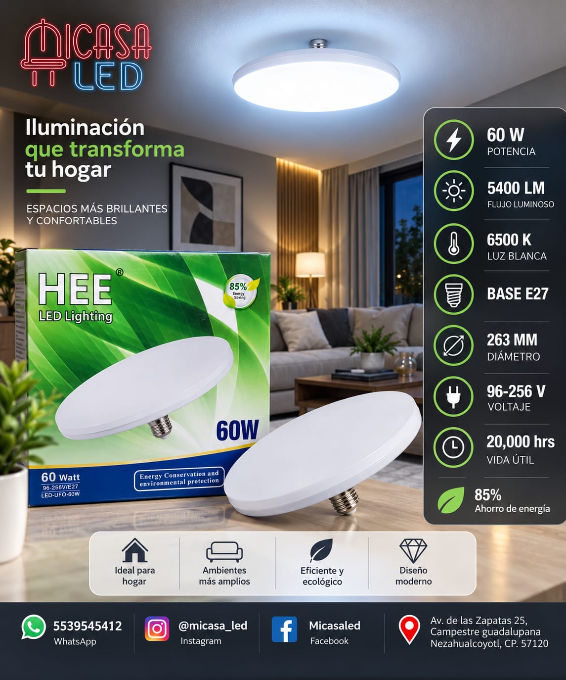 Foco Lámpara LED Tipo UFO 60W E27 6500K HEE (5400 LM)