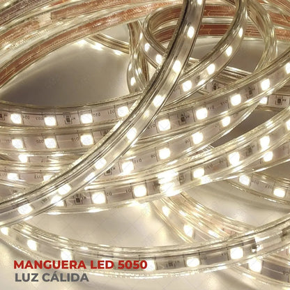 Manguera Led 5050 Hee 25m Ip65 3000k Con Conector Exterior