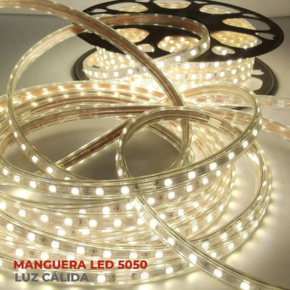 Manguera Led 5050 Hee 25m Ip65 3000k Con Conector Exterior