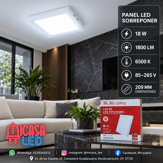Panel LED de sobreponer cuadrado 18W