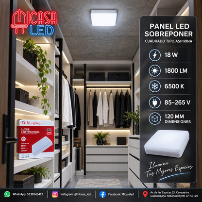 Panel LED cuadrado tipo aspirina 18W