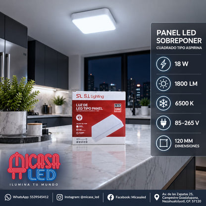Panel Lámpara LED de Sobreponer Cuadrado Tipo Aspirina 18W SL