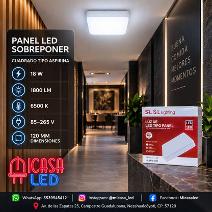 Panel Lámpara LED de Sobreponer Cuadrado Tipo Aspirina 18W SL