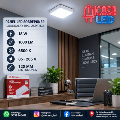 Panel Lámpara LED de Sobreponer Cuadrado Tipo Aspirina 18W SL