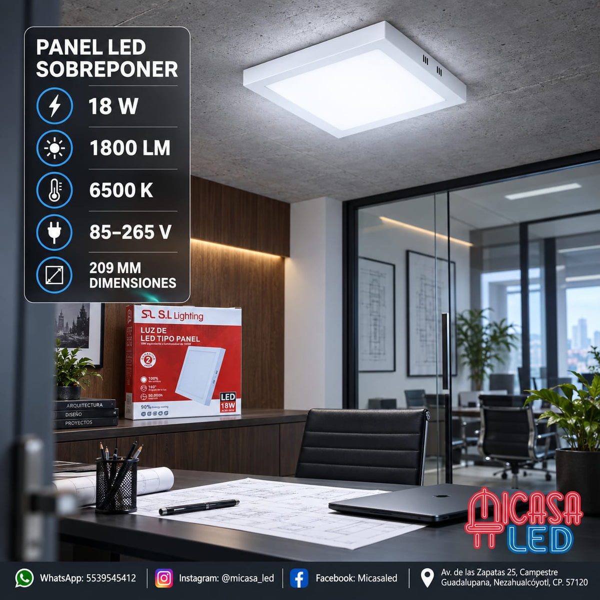 Panel Lámpara LED de Sobreponer Cuadrado 18W SL