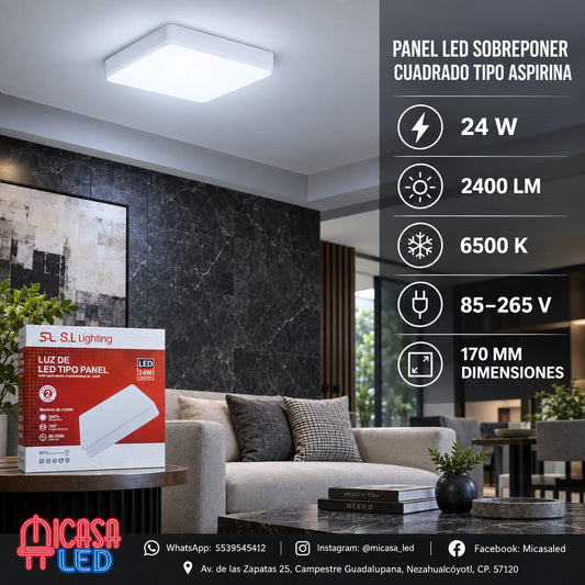 Panel LED cuadrado tipo aspirina 24W