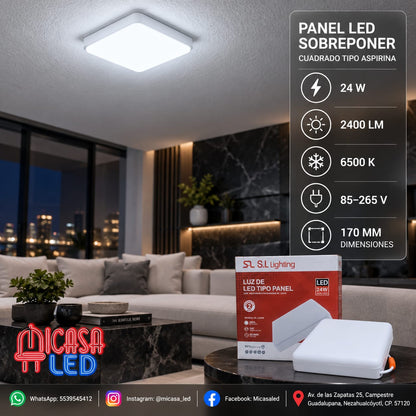 Panel Lámpara LED de Sobreponer Cuadrado Tipo Aspirina 24W SL