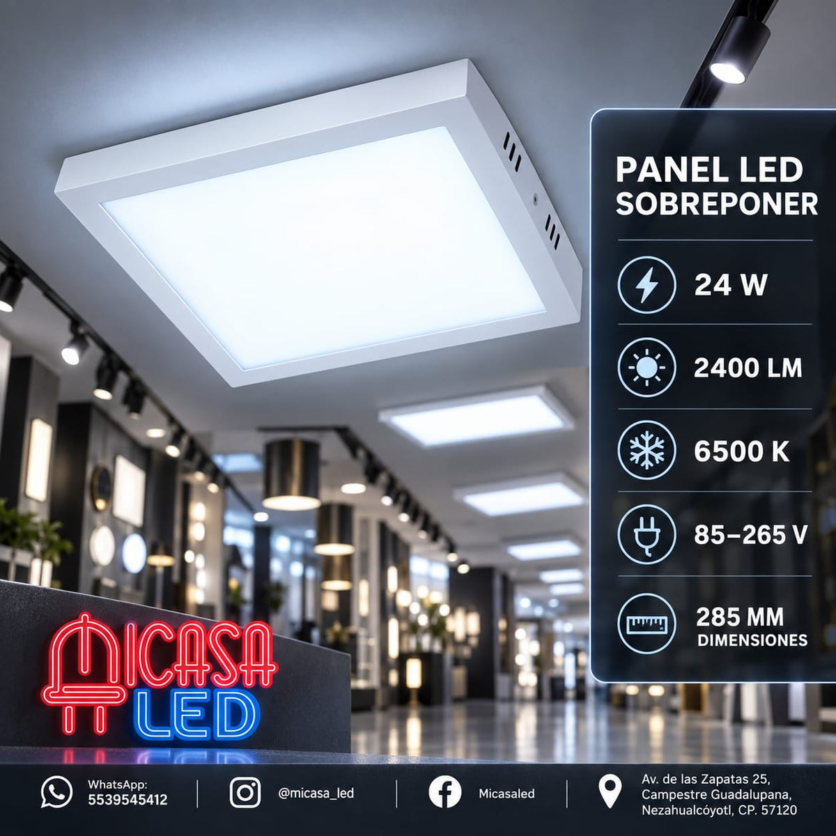 Panel Lámpara LED de Sobreponer Cuadrado 24W SL