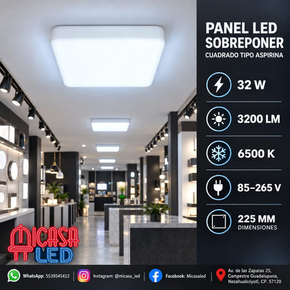 Panel Lámpara LED de Sobreponer Cuadrado Tipo Aspirina 32W SL
