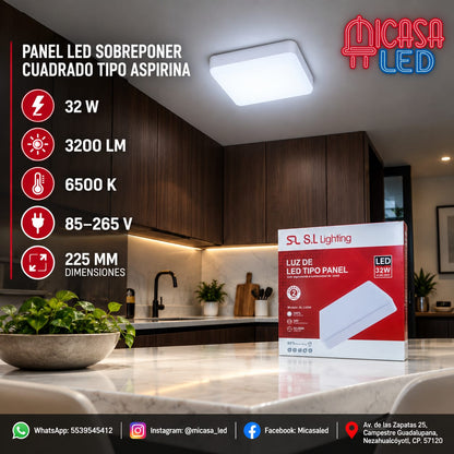 Panel Lámpara LED de Sobreponer Cuadrado Tipo Aspirina 32W SL
