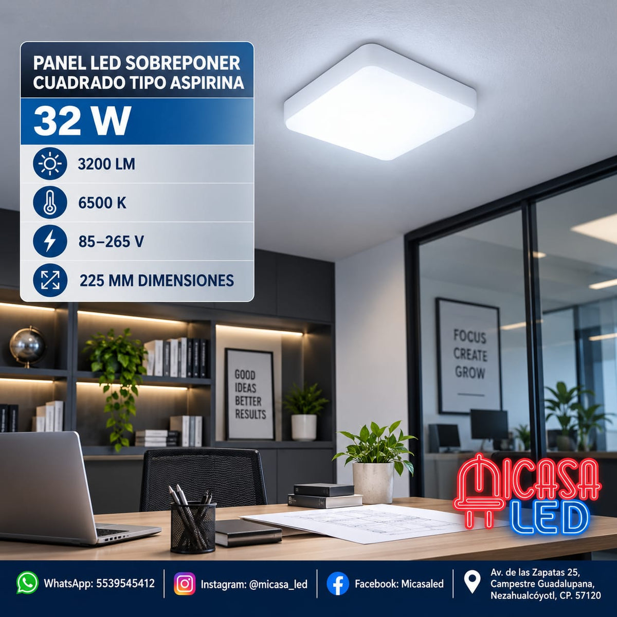 Panel Lámpara LED de Sobreponer Cuadrado Tipo Aspirina 32W SL