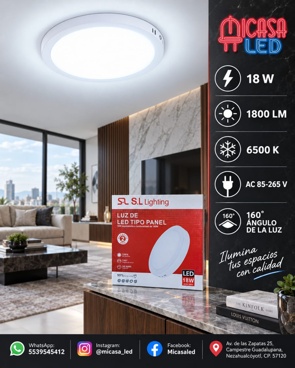 Panel Lámpara LED de Sobreponer Redondo 18W SL