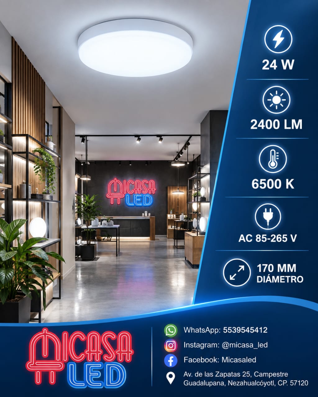 Panel Lámpara LED de Sobreponer Redondo Tipo Aspirina 24W SL