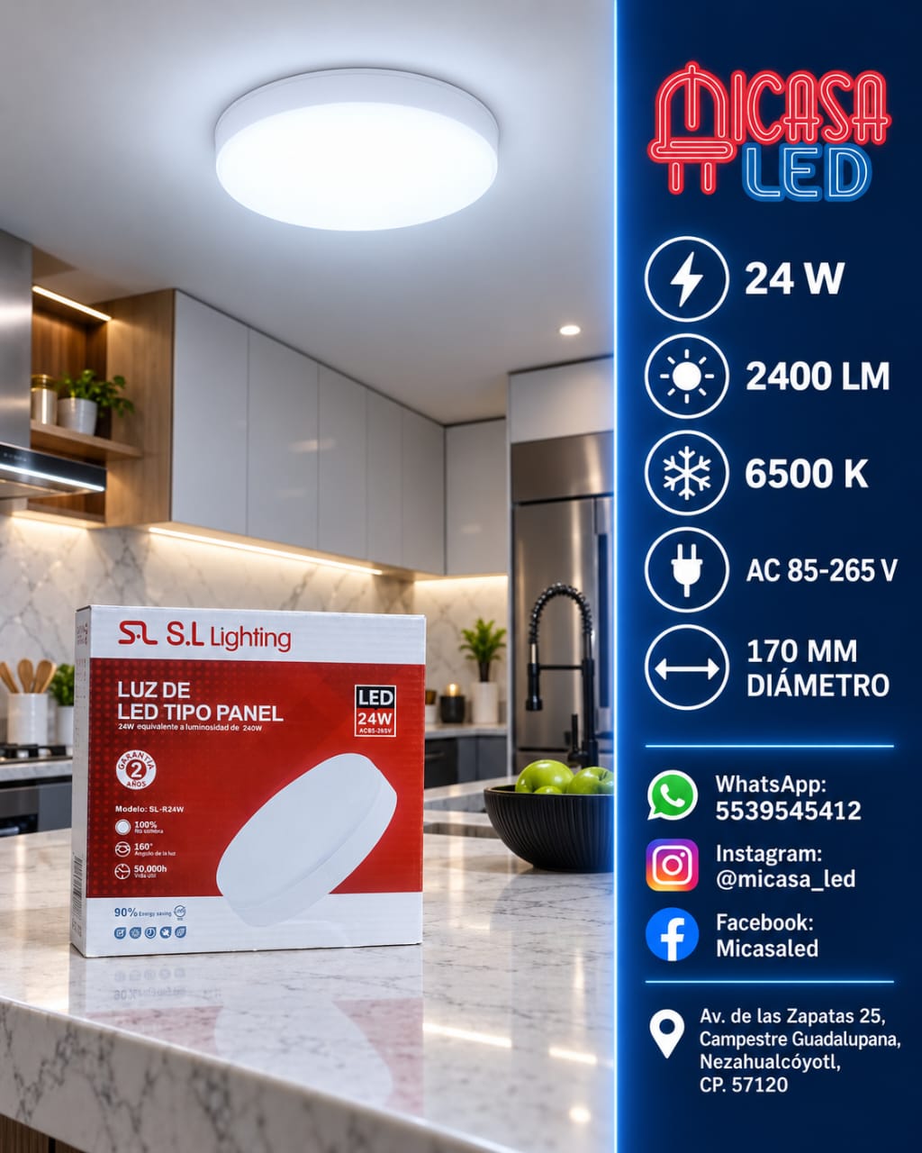 Panel LED redondo tipo aspirina 24W
