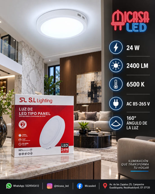 Panel LED de sobreponer redondo 24W