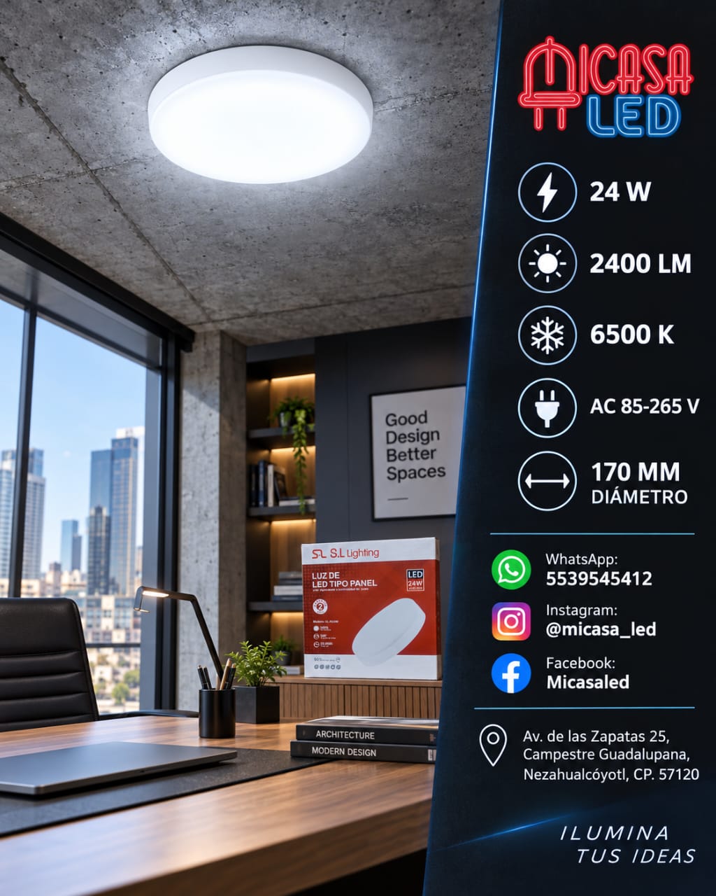 Panel Lámpara LED de Sobreponer Redondo Tipo Aspirina 24W SL