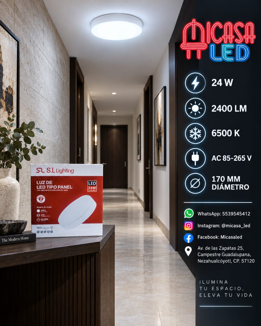 Panel Lámpara LED de Sobreponer Redondo Tipo Aspirina 24W SL