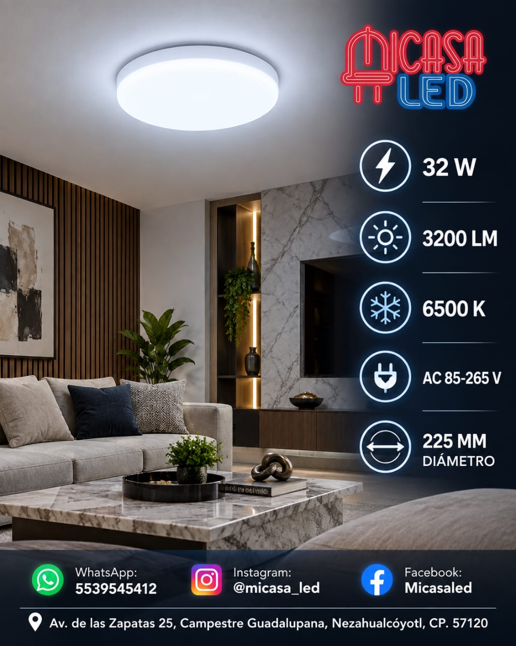 Panel Lámpara LED de Sobreponer Redondo Tipo Aspirina 32W SL
