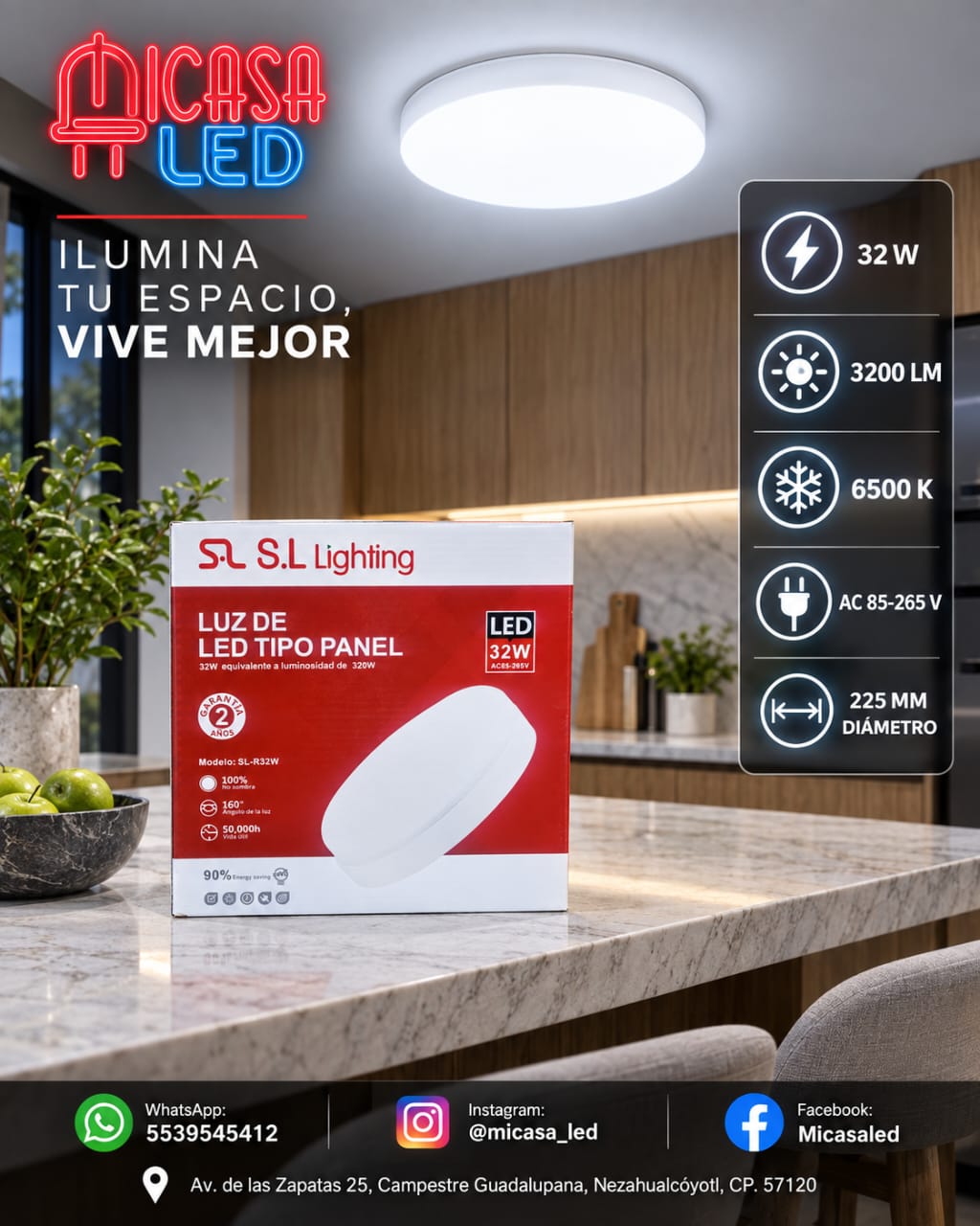 Panel Lámpara LED de Sobreponer Redondo Tipo Aspirina 32W SL
