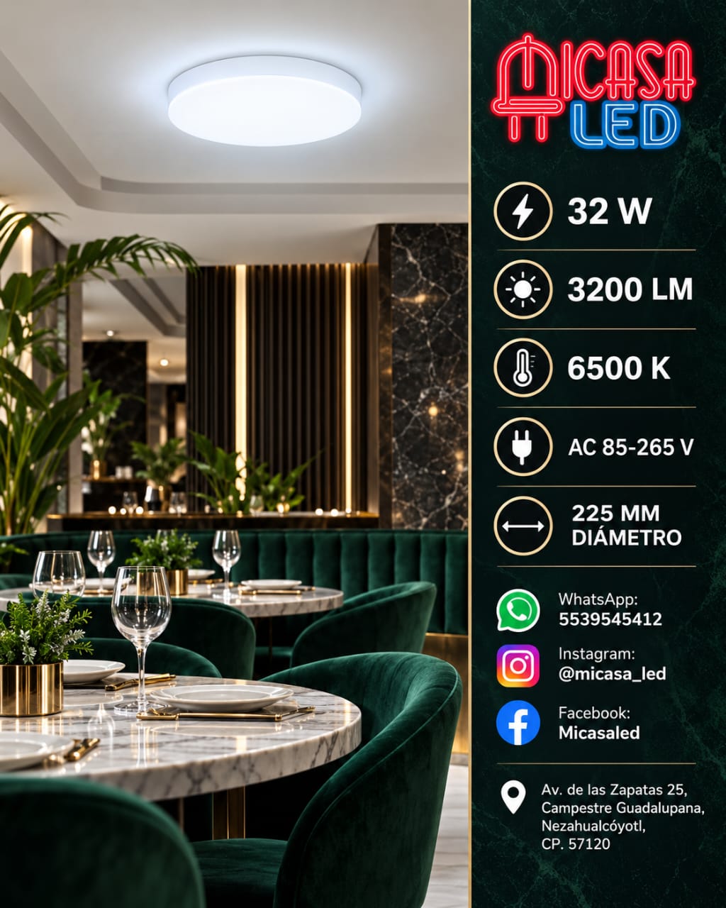 Panel Lámpara LED de Sobreponer Redondo Tipo Aspirina 32W SL