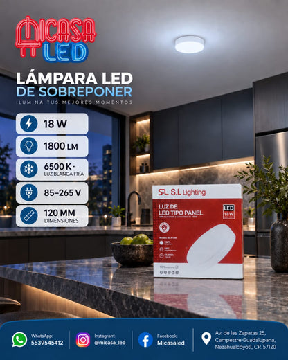 Panel Lámpara LED de Sobreponer Redondo Tipo Aspirina 18W SL