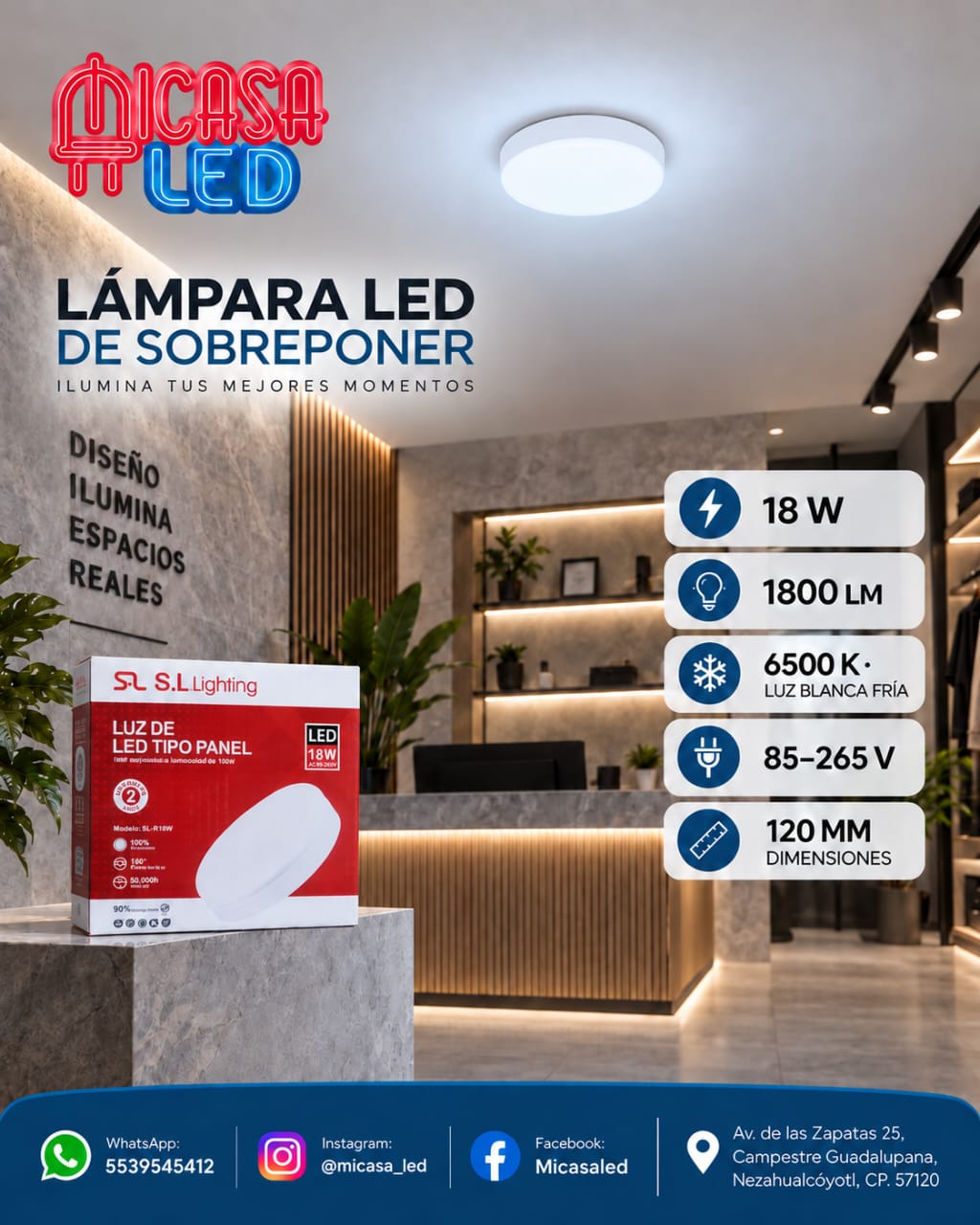 Panel LED redondo tipo aspirina 18W