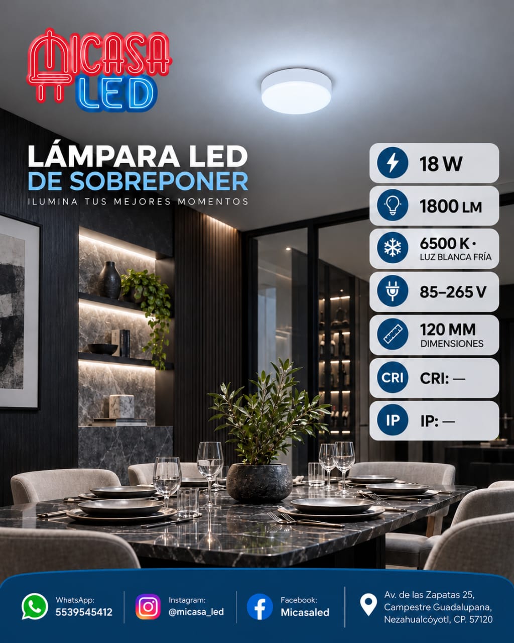 Panel Lámpara LED de Sobreponer Redondo Tipo Aspirina 18W SL