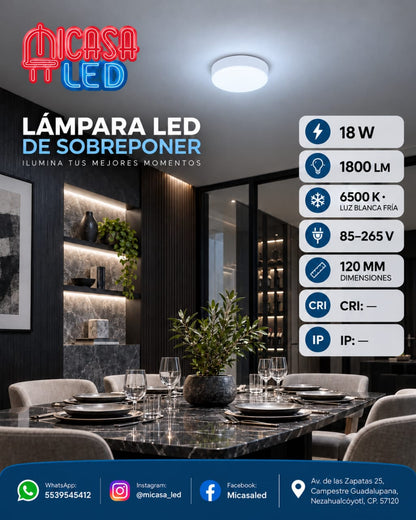 Panel Lámpara LED de Sobreponer Redondo Tipo Aspirina 18W SL