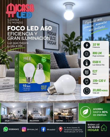 Foco LED A60 HEE 10W E27 800 lm 6500K luz blanca fría