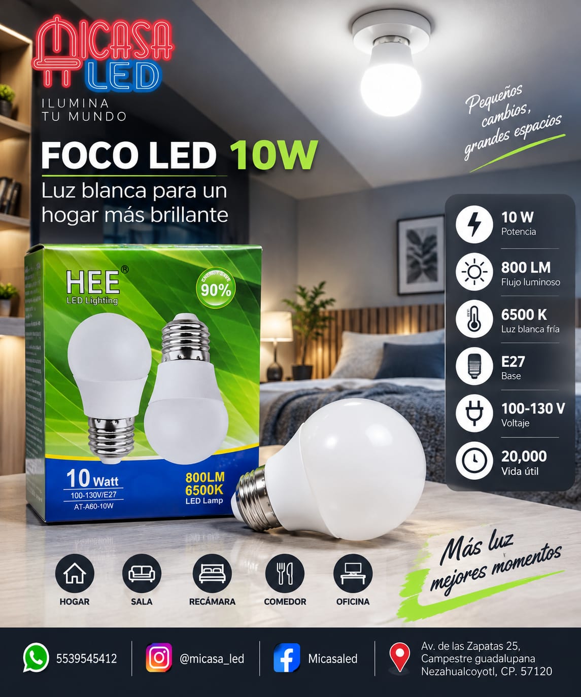 2 Foco LED A60 HEE 10W E27 800 lm 6500K