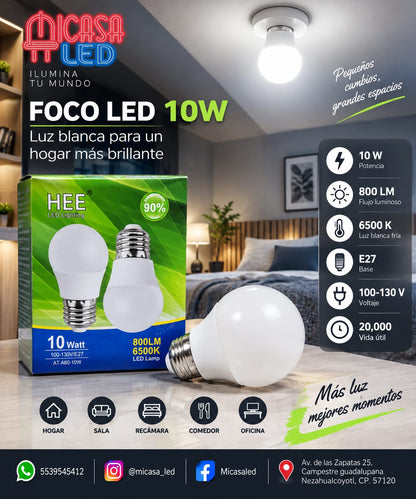 2 Foco LED A60 HEE 10W E27 800 lm 6500K