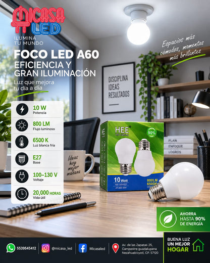 2 Foco LED A60 HEE 10W E27 800 lm 6500K