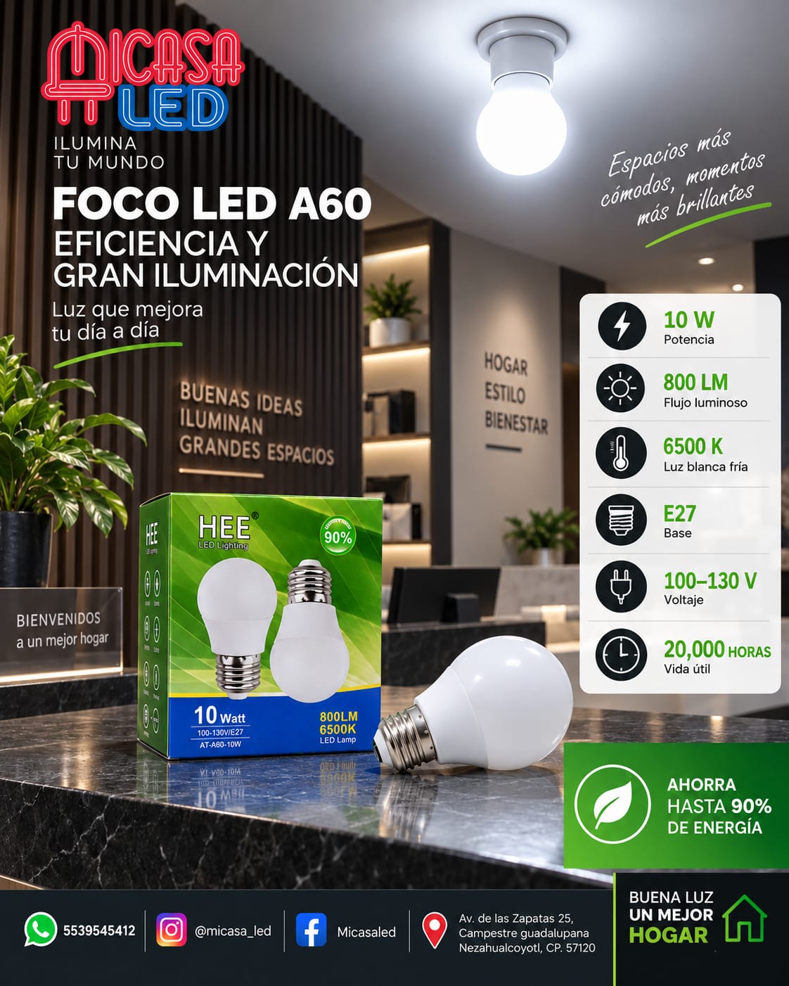 2 Foco LED A60 HEE 10W E27 800 lm 6500K