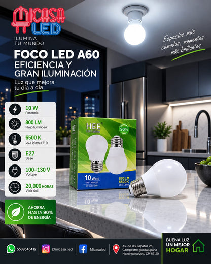 2 Foco LED A60 HEE 10W E27 800 lm 6500K