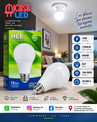 Foco LED HEE A70 de 15 W luz blanca 6500 K con base E27
