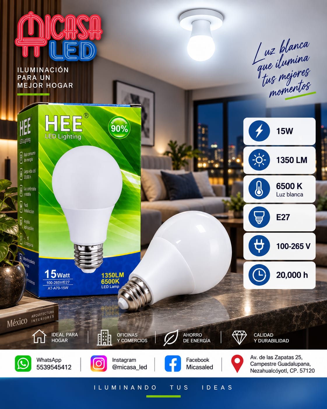 Foco LED HEE A70 15 W Luz Blanca 6500 K E27
