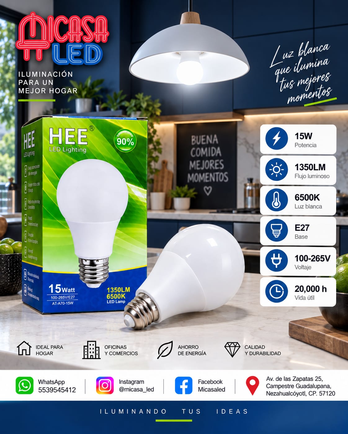 Foco LED HEE A70 15 W Luz Blanca 6500 K E27