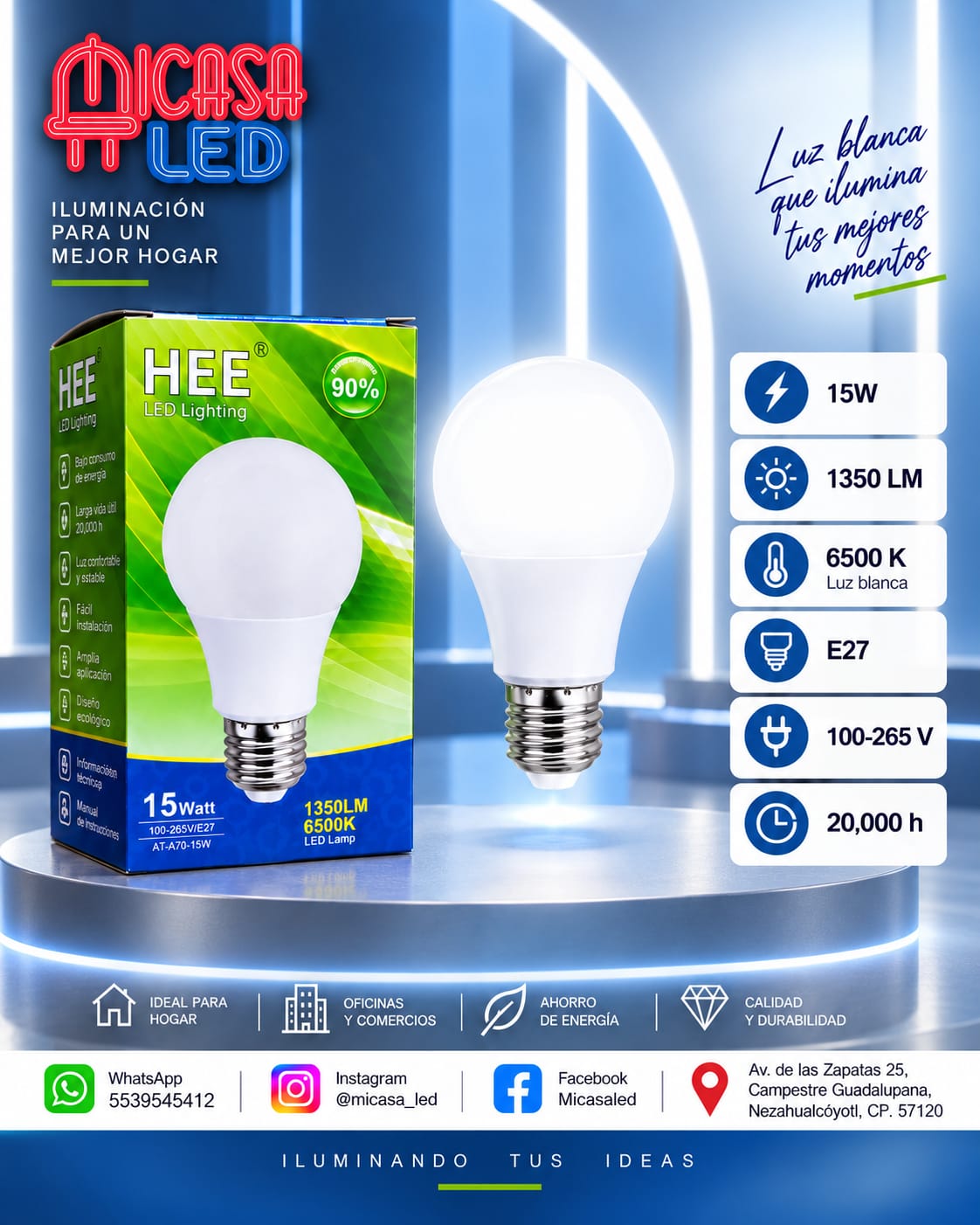 Foco LED HEE A70 15 W Luz Blanca 6500 K E27
