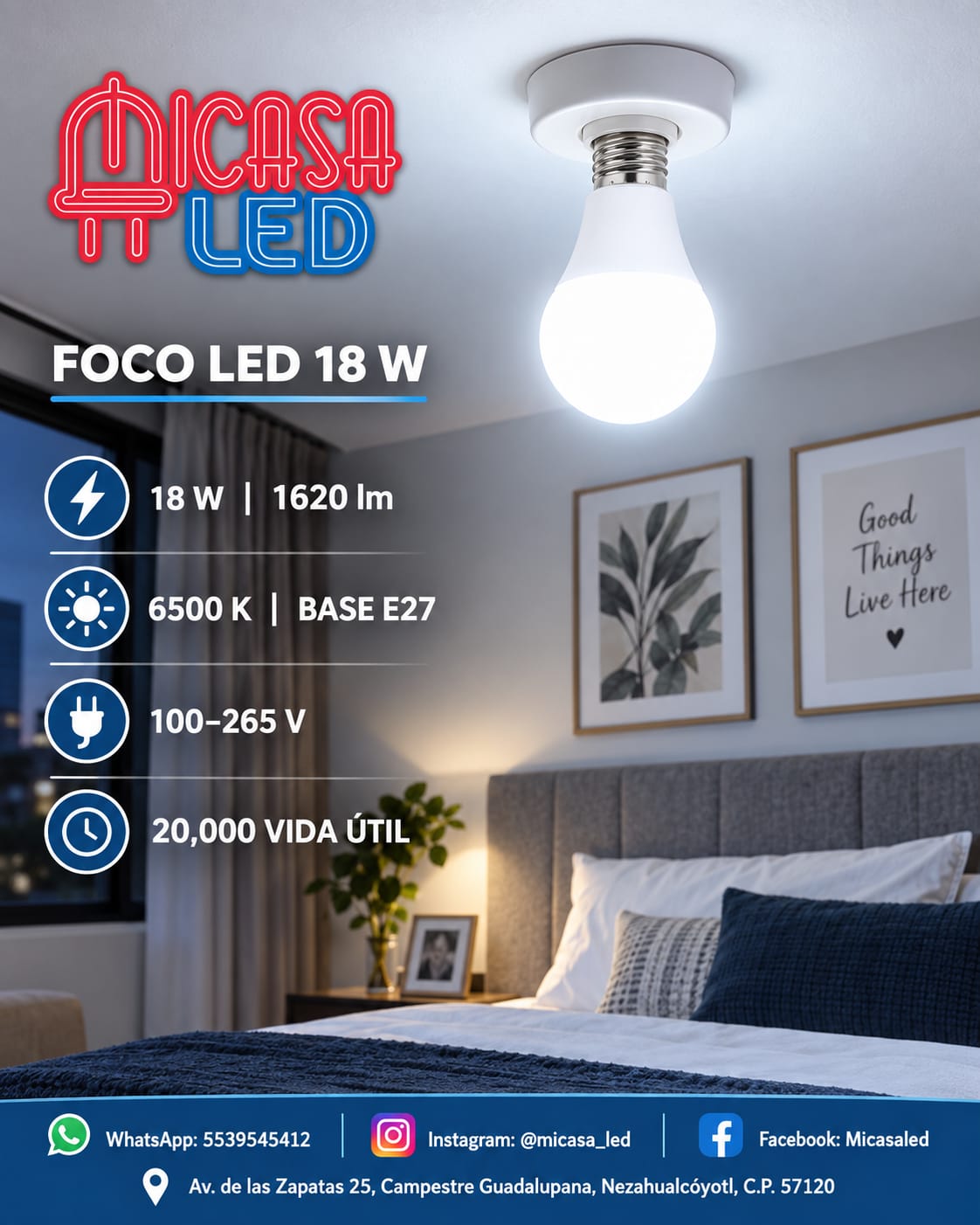 Foco LED HEE A80 18 W Luz Blanca 6500 K E27