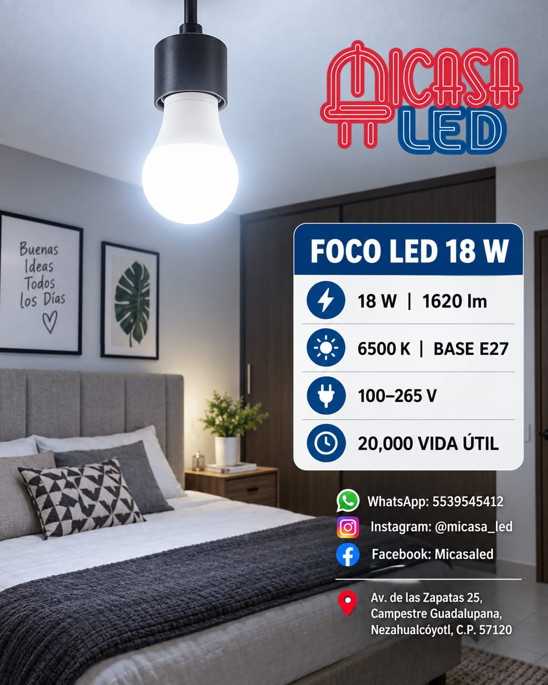 Foco LED HEE A80 de 18 W luz blanca 6500 K con base E27