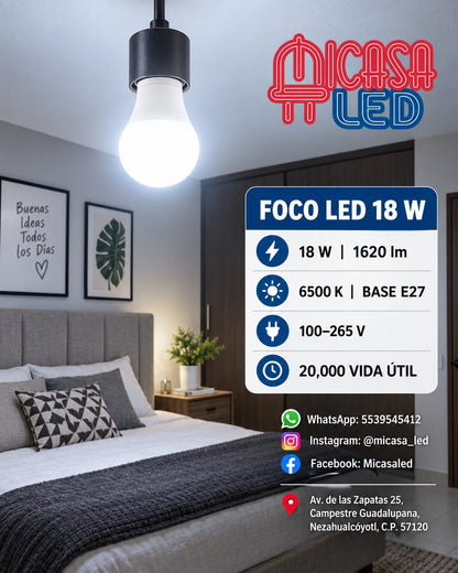 Foco LED HEE A80 de 18 W luz blanca 6500 K con base E27