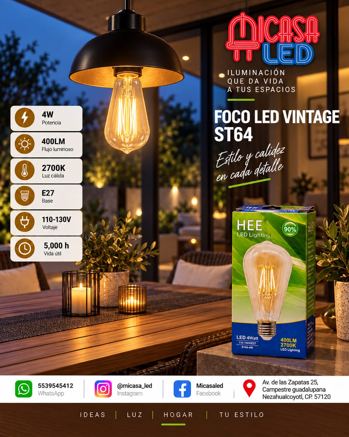 Foco LED Vintage HEE ST64 4 W Luz Cálida 2700 K E27