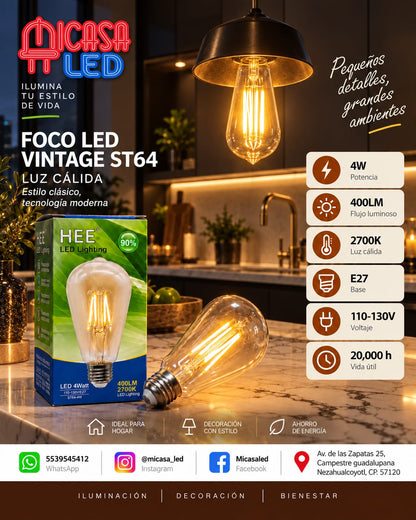 Foco LED Vintage HEE ST64 4 W Luz Cálida 2700 K E27
